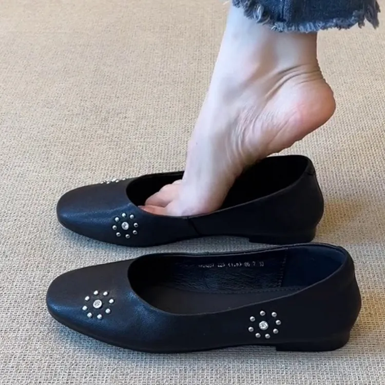 超软小羊皮~真皮复古法式单鞋女平底绝美不累脚浅口百搭玛丽珍鞋」