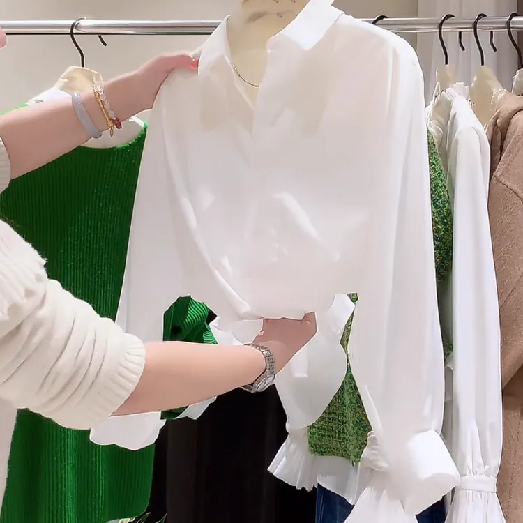 设计感时尚气质白色长袖衬衫女2025春款不透不易皱可机洗白衬衣