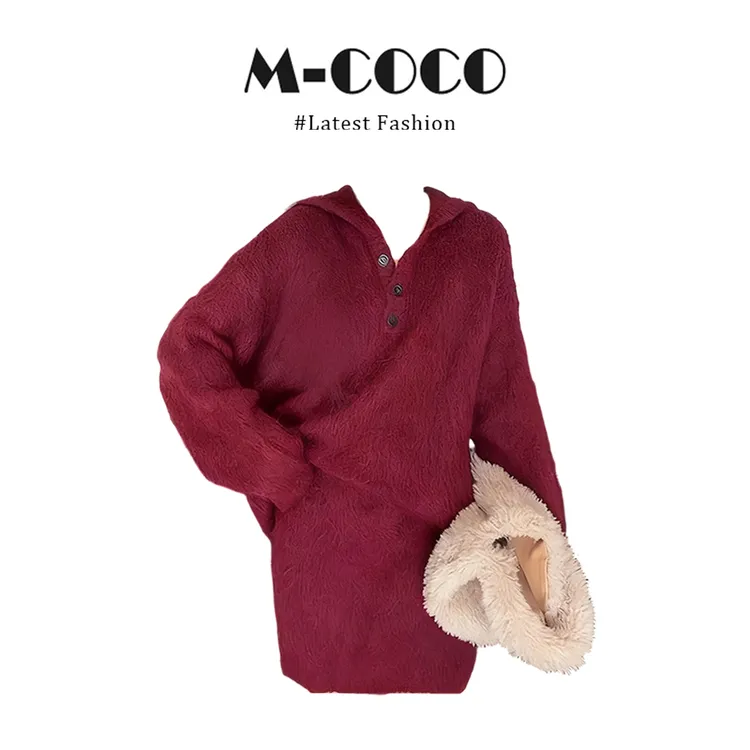 辣妹纯欲风酒红色慵懒软糯水貂绒毛衣短裙秋冬两件套装