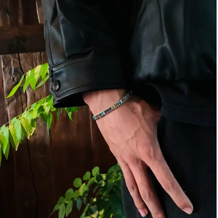 钛钢合成锆石手链 欧美流行彩色手链男时尚个性百搭潮流手链女