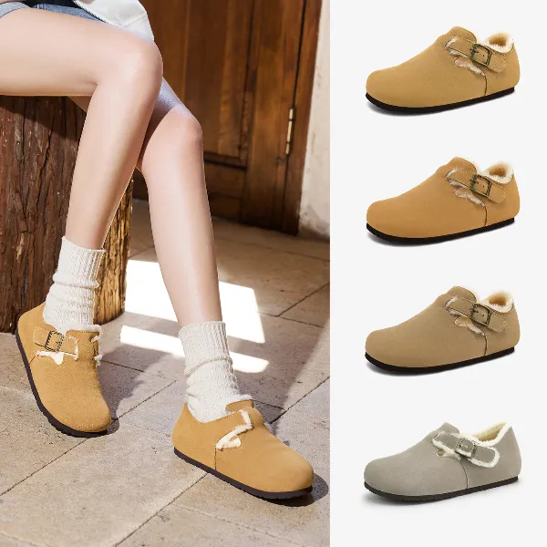 UBZ加绒防水勃肯拖鞋女外穿2025年秋冬新款毛毛一脚蹬包头棉拖鞋