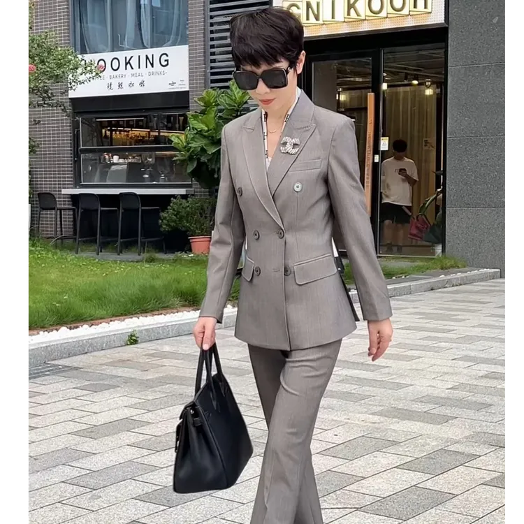 秋冬款韩版双排扣小西装长袖时尚休闲修身商务职业西装套装KY699