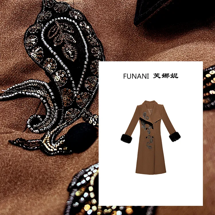 【芙娜妮】刺绣百搭洋气2025秋冬中长款长袖女装大衣外套FG2531123