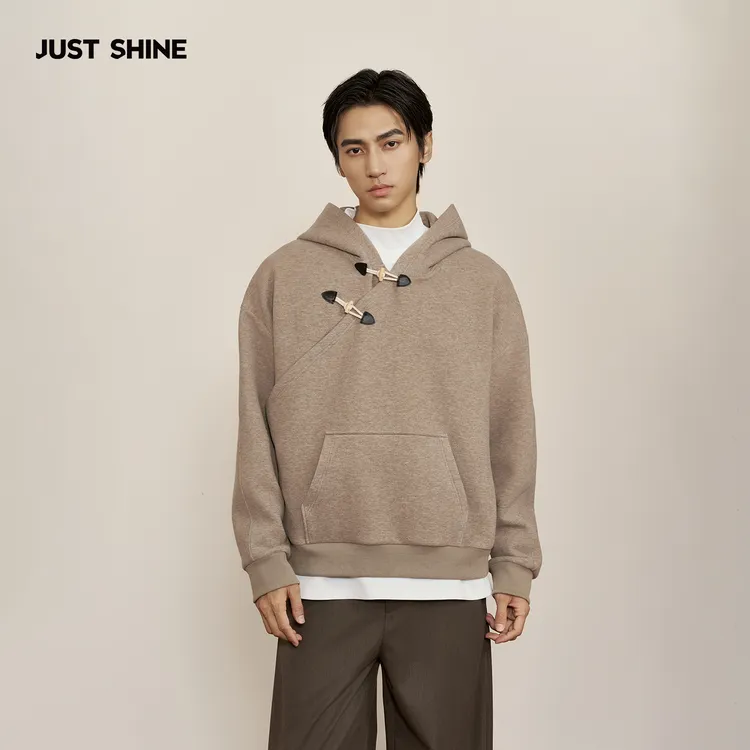 JUSTSHINE 不对称牛角扣卫衣亲肤复古学院风上衣小众设计感卫衣