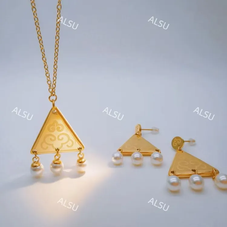 合金项链 ALSU原创经典最新款民族风项链耳钉两件套百搭时尚气质