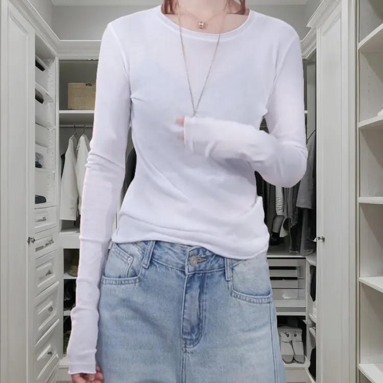 （纸片人T）2025新款韩版时尚打底衫女休闲精品显瘦高弹长袖T恤上衣