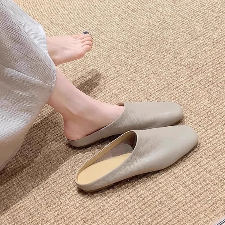 柔软包头半拖鞋女夏季新款外穿休闲平底懒人舒适一脚蹬穆勒单鞋
