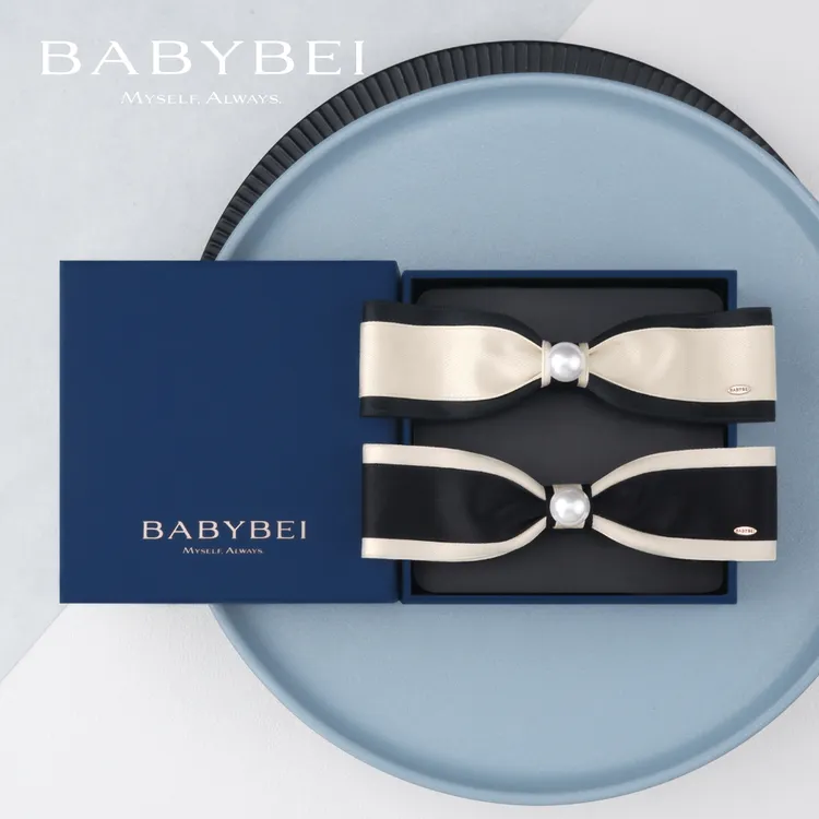 BABYBEI/初贝织织高亮珠中号弹簧夹发夹气质百搭黑色米色蝴蝶结
