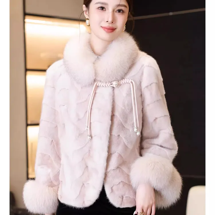 月牙水貂正品2025新款毛狐狸毛领貂皮大衣小个子新款皮草外套短款