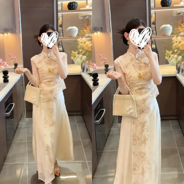 2025新中式温柔风蝴蝶印花上衣高腰显瘦半身马面裙气质两件套女