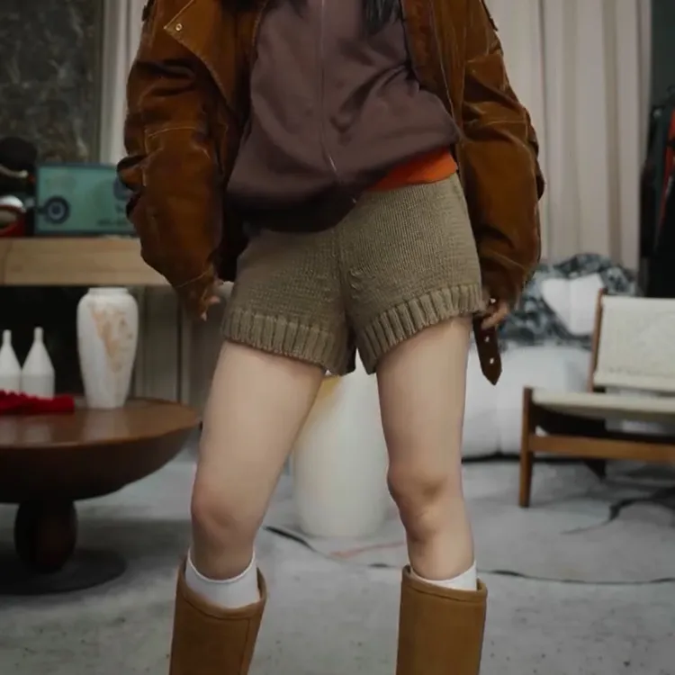 infobyfive2025秋冬新款透气针织短裤复古显高高弹壹NF0510604
