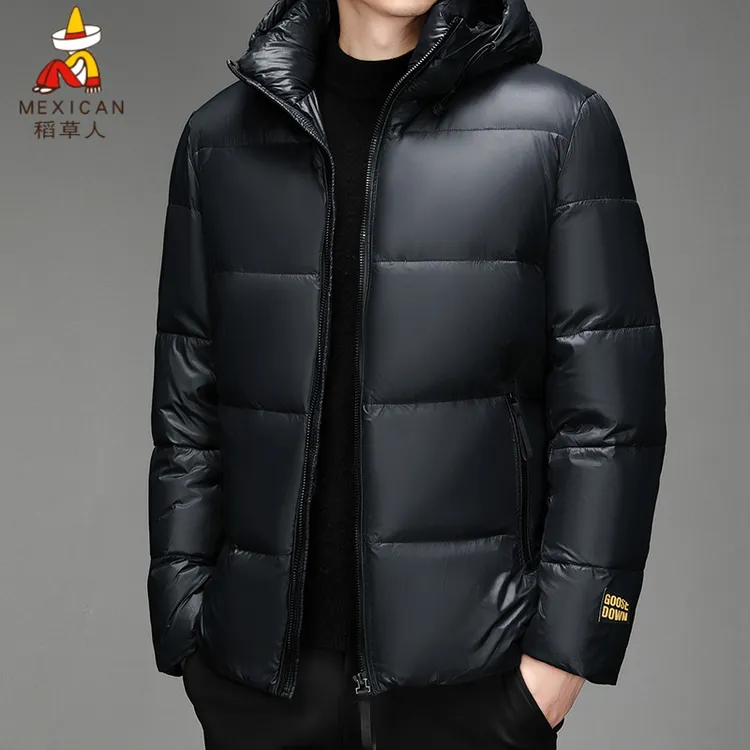 稻草人羽绒服男款黑金短款外套秋冬季加厚连帽白鸭绒男女同款时尚