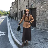 盈盈&南岛风大码女装撞色拼皮外套女秋季胖mm显瘦复古上衣ZYY2221