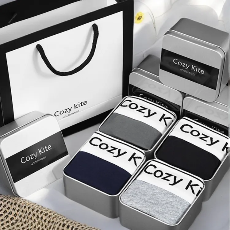 CK男士全棉内裤男透气抗菌中腰高档纯色无痕平角男生短裤送礼盒装