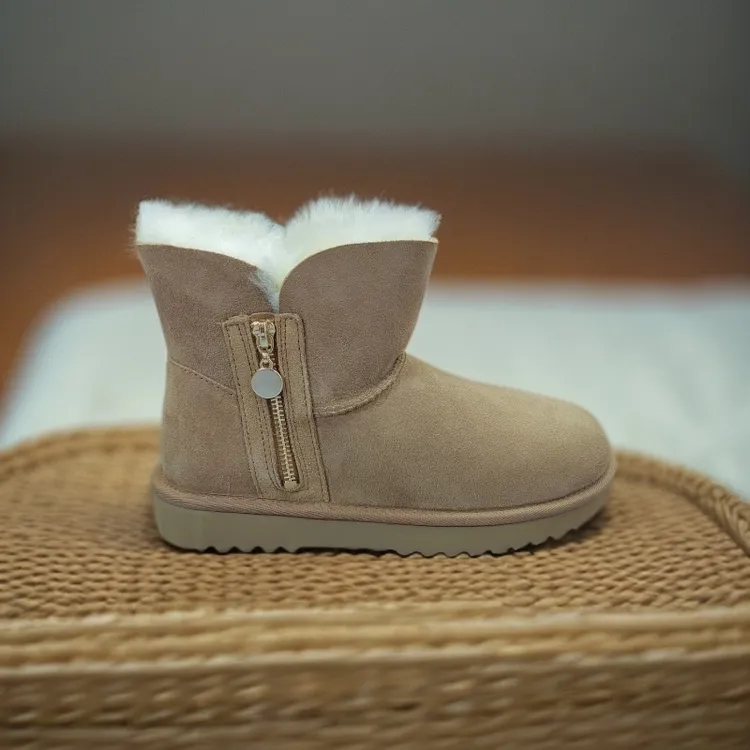 【女士短筒拉链平底】秋冬羊皮毛一体加厚保暖真皮鞋舒适防滑雪地靴