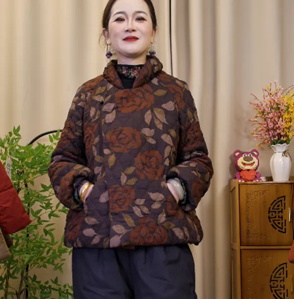 高档纯色棉袄女民族风宽松显瘦大码斗篷式棉服冬款夹棉麻保暖外套