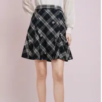 【晨粉专享价】减龄学院格纹刺绣高腰鱼尾短半身裙女