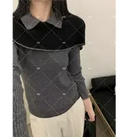 【格子家】气质显瘦翻领拼接设计感上衣B583