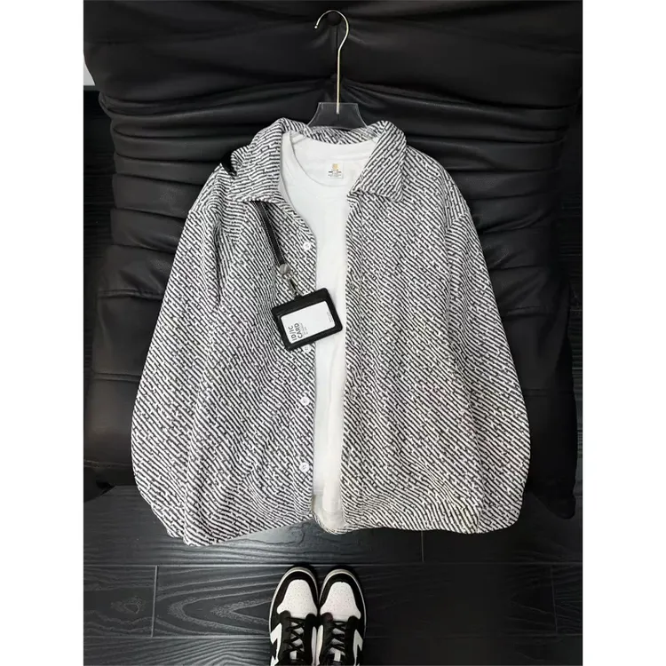 小香风斑马纹加绒衬衫男秋冬季潮牌加厚保暖衬衣美式复古叠穿外套