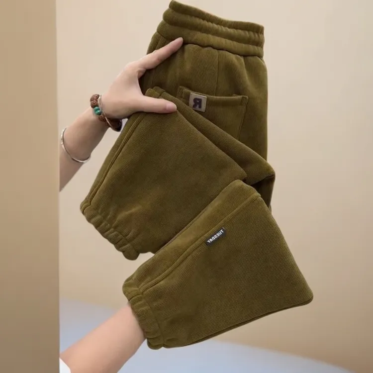 冬季加绒高腰加厚小个子九分宽松休闲裤女士新款雪尼尔百搭哈伦裤