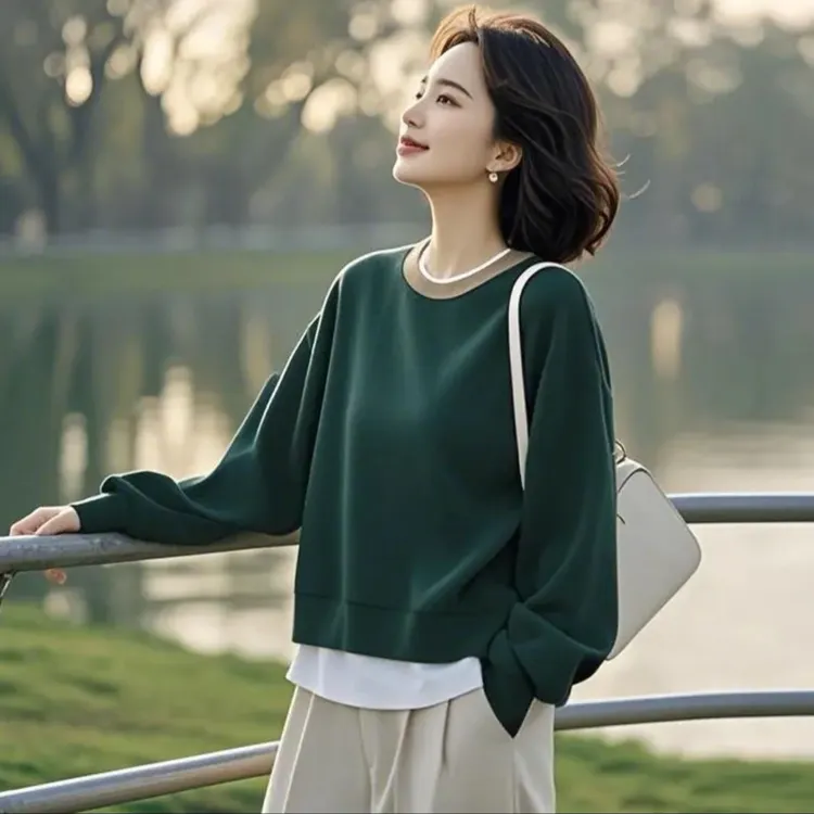 高级感假两件套头卫衣女2025春秋新款宽松洋气薄款百搭外穿上衣