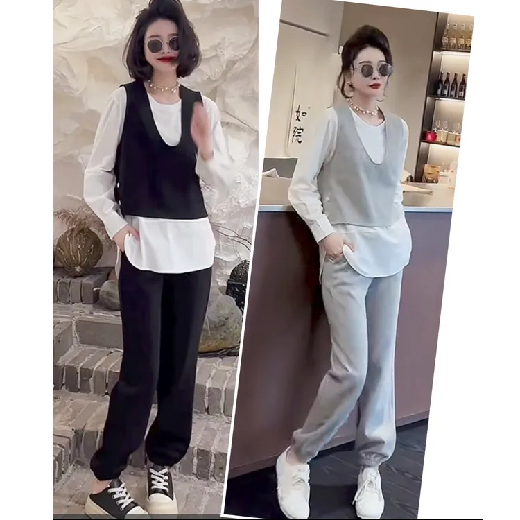 女款三件套装2025新款时尚打底T衫马甲气质休闲爆款轻奢外穿简约