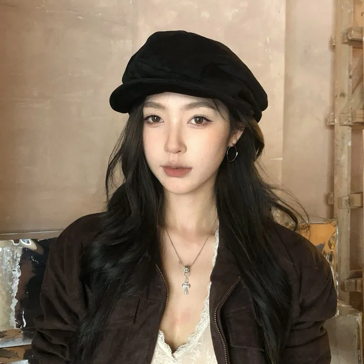 秋冬复古百搭贝雷帽鹿皮绒画家帽美拉德色系报童帽子女毛呢日系