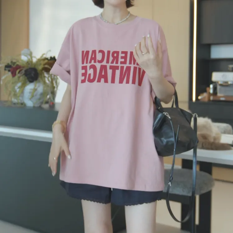 夏季韩版宽松显瘦慵懒风圆领中长款短袖T恤LK2502975