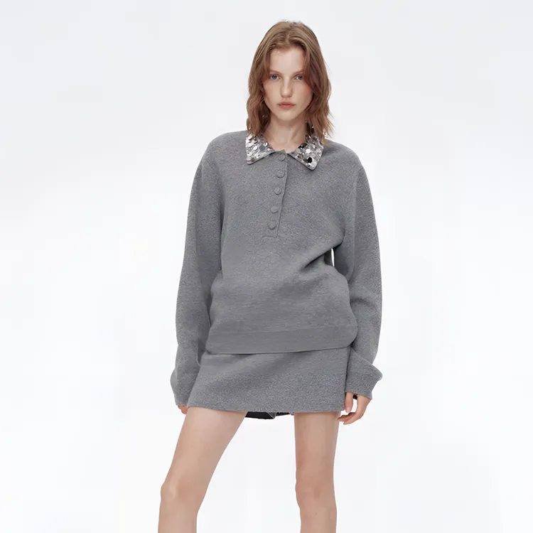 高级感休闲简约风套装春季款设计感拼接翻领宽松卫衣半身裙两件套