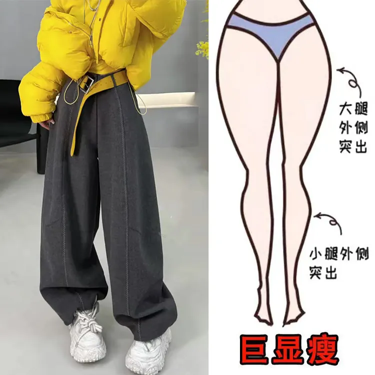 早秋新款时尚极简设计休闲百搭通勤风遮肉显瘦高腰宽松阔腿卫裤