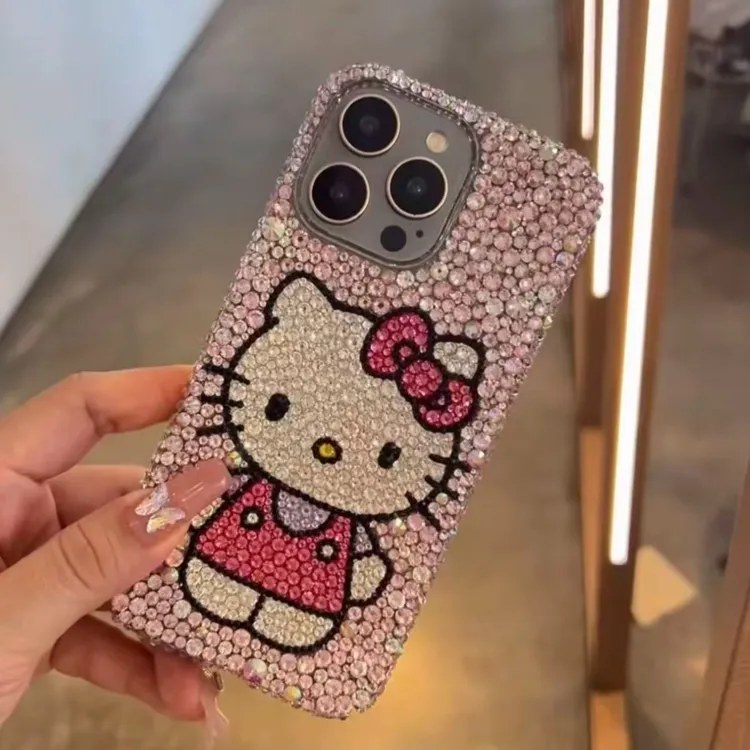 hellokitty满钻手机壳彩色水钻凯蒂猫贴钻壳手工材料包适用苹果壳