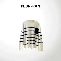 PLUR·PAN【梯田条纹】色织单口袋简约立体长袖针织衫