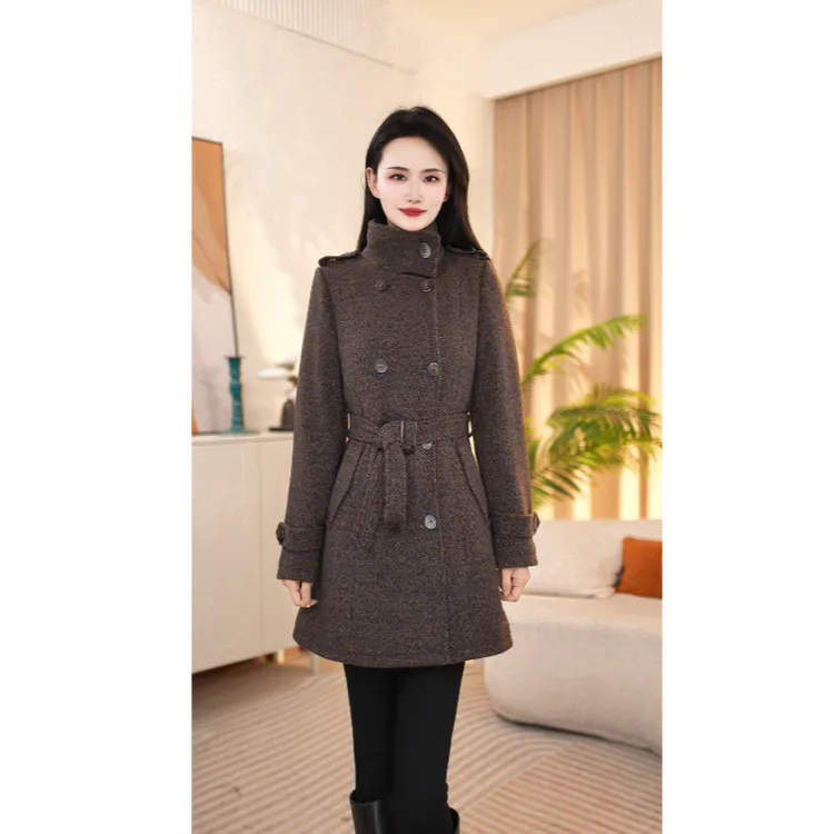 冬季气质洋气时尚毛呢中长款修身加厚秋冬外套25C815