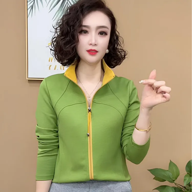 2025拉链纯色开衫长袖女春季卫衣常规袖POLO领显瘦休闲修身#22