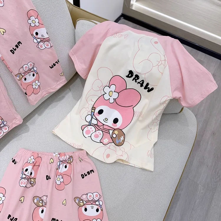 夏季卡通美乐蒂儿童款睡衣空调服女孩柔软透气短袖外穿家居服套装