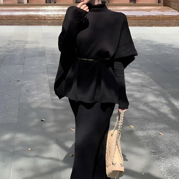 【素调温柔】新穿搭套装富家千金高级感气质斗篷外套连衣裙两件