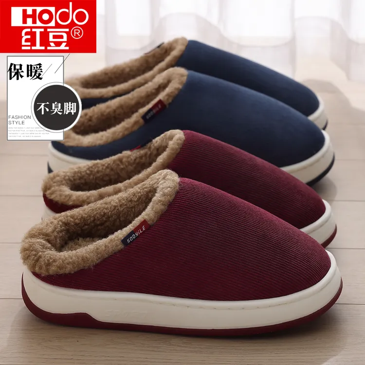 红豆灯芯绒老人棉拖鞋女秋冬季2025新款防滑厚底居家保暖加厚棉拖