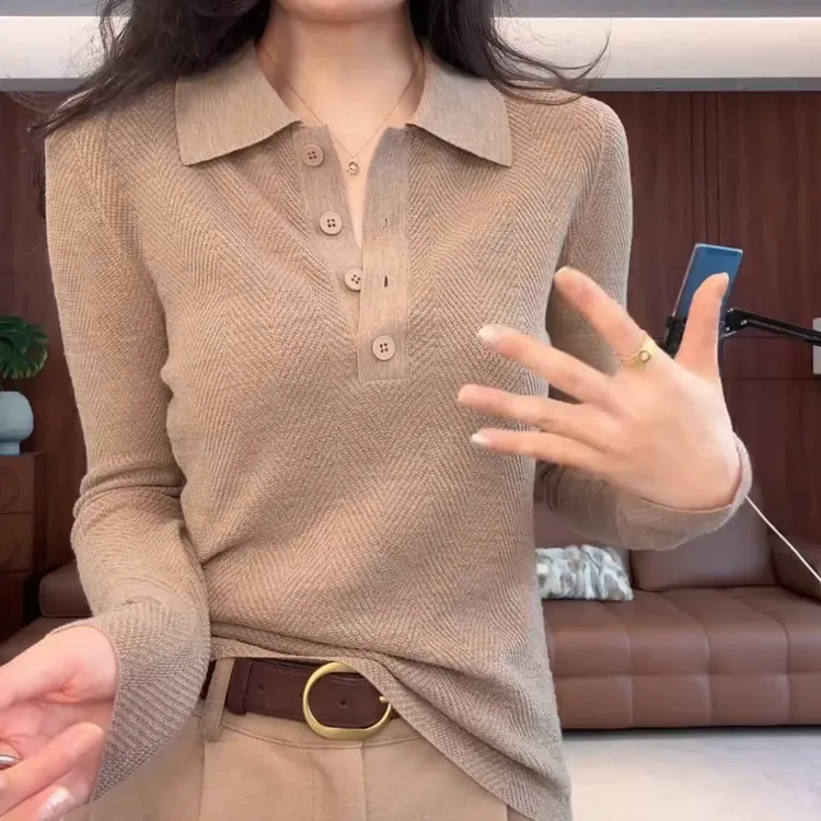 【POLO鱼骨纹长袖】韩版时尚秋冬新款百搭显瘦针织衫LK2508717