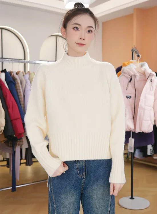 简约半高领套头毛衣女2025秋冬新款温暖百搭好看短款针织衫