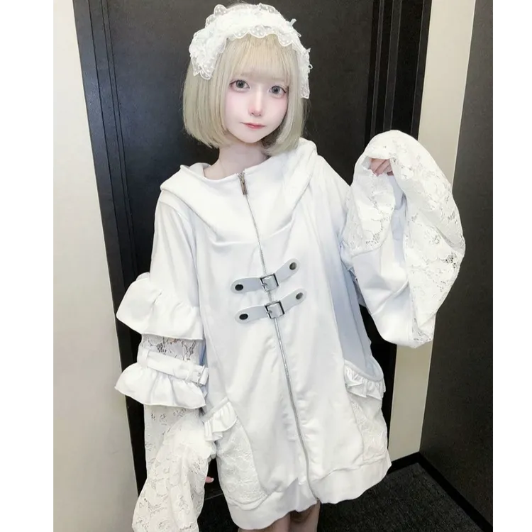 ililil 【预定】天使蕾丝荷叶边连帽衫（需补尾款464.3）