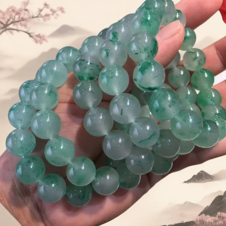 时尚冰种飘花手串珠串天然玉石非洲翠A货多样性发货拍一发一