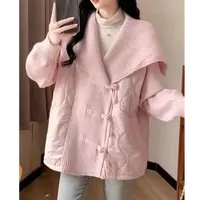 D8866拼接毛针织衫温柔风女款开衫短款盘扣网红翻领外套