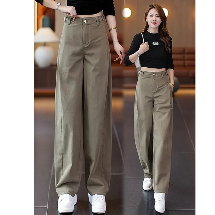 复古休闲工装裤女2025春秋新款显瘦拖地裤今年流行高腰阔腿弯刀裤