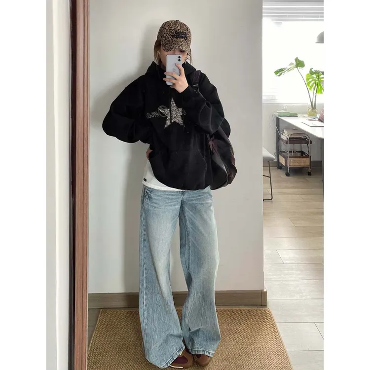 美式慵懒连帽加绒卫衣外套女秋冬新款复古潮流穿搭宽松上衣