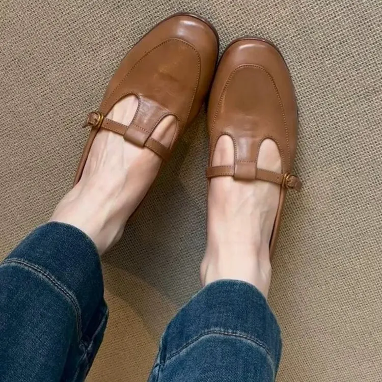 法式复古玛丽珍女鞋2025春秋款真软皮T字带粗跟单鞋中跟小皮鞋