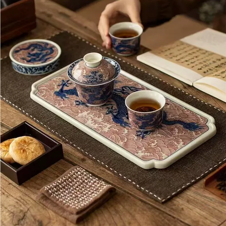 景德镇青花霸王龙万花缠枝莲盖碗家用龙纹茶杯陶瓷茶具茶壶珐琅彩