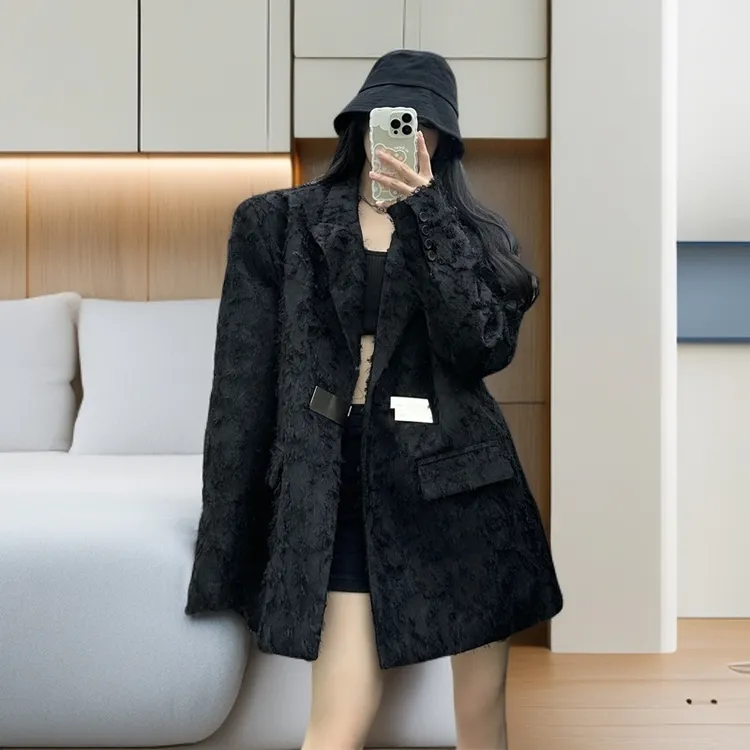 小众设计感休闲须边拉毛西服出席正式场合女士服装西装外套女