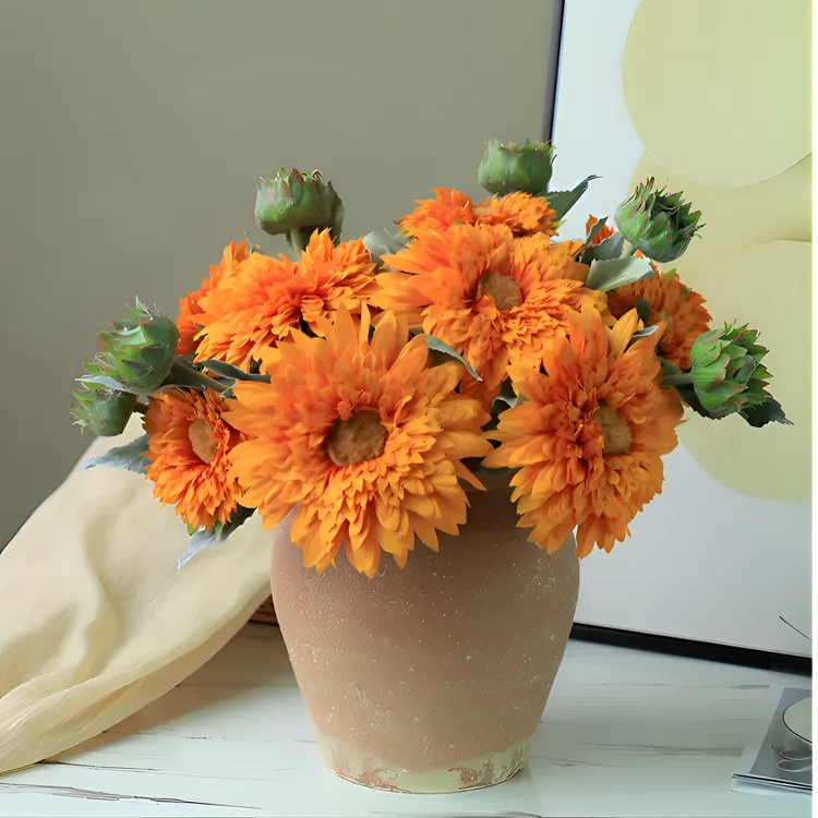 UOSU向日葵仿真泰迪花束客厅餐桌假花轻奢摆件插花艺手捧花摆设