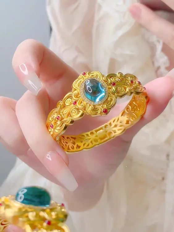 铜合金塑料手镯 铜合金宫廷传承手镯气质蓝色仿真精致轻奢爆款