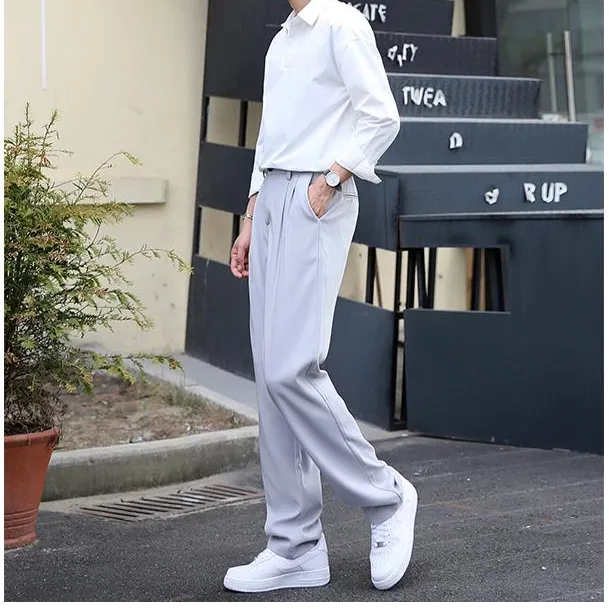 直筒休闲西裤男士垂坠感宽松慵懒风阔腿裤2025秋季百搭休闲长裤子